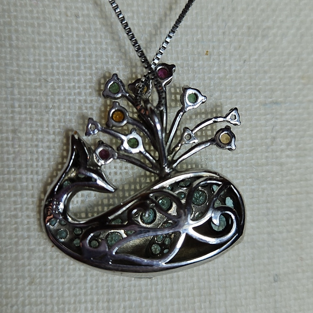 Sterling Silver Whale Pendant Genuine Topaz Stones w/20.5" Box Chain - Picture 5 of 11